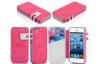 Pink Leather Wallet Cell Phone Case Shock Resistant iPhone 5C Mobile Phone Cover