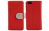 Red PU Leather Wallet Cell Phone Case , Apple iphone 5s Covers