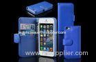 Durable Blue Genuine Leather Cell Phone Case Wallet Style iPhone 5 / 5S Cover