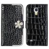 Crocodile Pattern Diamond Flower Magnetic Flip Wallet PC+Leather Case for Samsung I9190 Galaxy S4 Mini(Black)