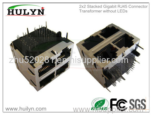 2X2 Stacked RJ45 Jack With 1000Base transformer and LEDs