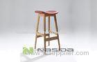 Modern Tall Saddle Bar Stools , Rattan Wood Bar Stool Chairs with Custom Size and Color