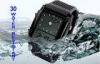 EL Backlight LCD Analogue Watch 30M Waterproof Black Alloy Case