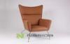 Outdoor or Restaurant Carl Hansen Wing Chair , Brown Leather Living Room Lounge Chairs