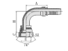 90 degree GB Metric Female 74 degree cone seat swaged hose fitting 20791