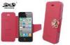 PU Leather Cell Phone Cases with Camellia Jewelry Waterproof Holster with Card Slot for iPhone 4 / 4