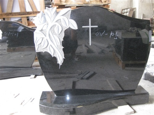 Black flower Granite headstone