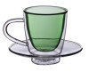 C&C Glass mouth blown classic double wall glass teacup with coasters