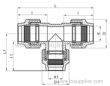 PP Reducing Tee With PN16 Compression Fittings