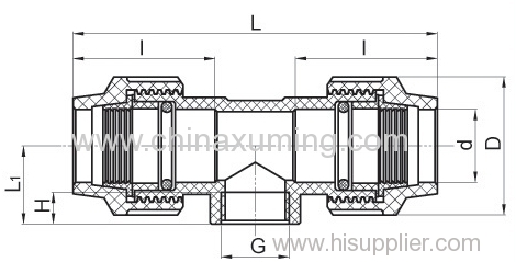 PP Equal Tee With Female Thread Compression Fittings