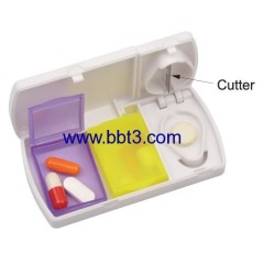 Promotional 2 compartment pill box with cutter