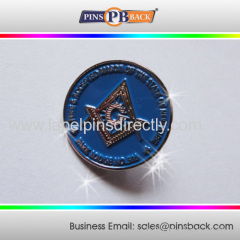 1 inch round shape metal die cast pins/custom soft enamel pins/blue badge/metal lapel pins