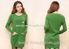Green Crew Neck Womens Cable Knit Sweaters Long Pullover Dress with Pockets