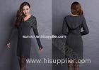 Ladies V-neck Sweaters With Hood Cable Knit Narrow Waist Pullover Dress