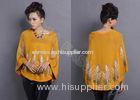 2014 Orange Womens Jacquard Sweater with Scoop Neck , Autumn Ladies Casual Sweater