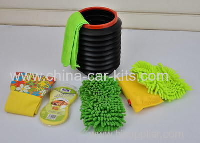 7pcs Car Cleaning Kit With plastic bucket Chenille Mitt Microfiber Towel Magic Sponge