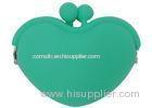 Small Heart Soft Silicone Coin Pouch Wallet For Girls , Green / Pink Novel Pocket