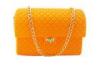 Orange Soft Silicone Handbag With Metal Chain Strap , Customerized