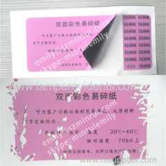 Custom Pink Cover Text Destructible Label Vinyl Materials,Double Colours Destructive Label Papers,Double Printing Fragil