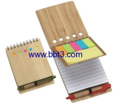 Promotional pocket bamboo cover eco notepad with sticky notes