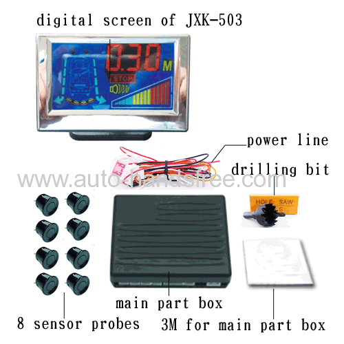 12V car use LCD digital display screen 8 sensors front and rear buzzer and humen voice auto garage parking sensor system