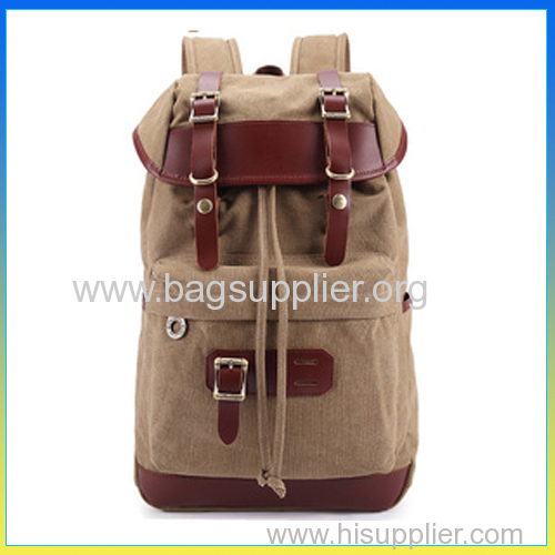 Vintage style fashion shoulders package canvas leather hiking bag backpack