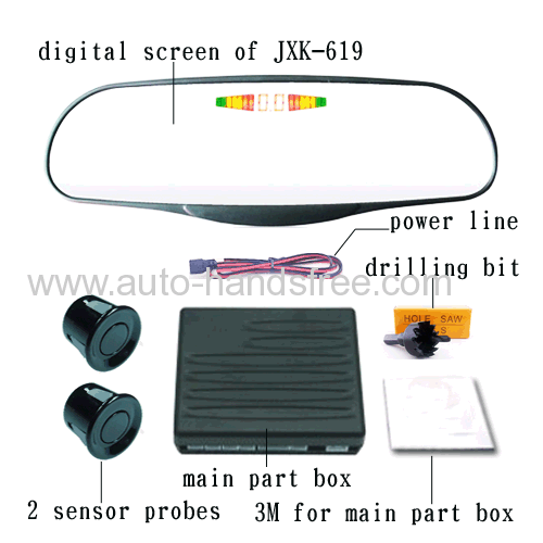 2 sensors rearview mirror built-in LED digital display humen voice auto car parking sensor system reverse sensor mirror