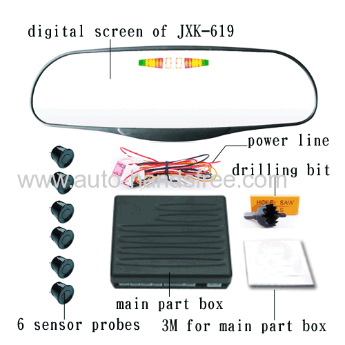 6 sensors rearview mirror built-in LED digital display humen voice auto car parking sensor system reverse sensor mirror