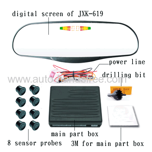 8 sensors rearview mirror built-in LED digital display humen voice auto car parking sensor system reverse sensor mirror
