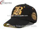 Gold 3D Embroidery Cotton Baseball Caps With Stone Washed Fabric