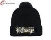 Flat Embroidery Logo Skiing Beanie Winter Hats With A Pompon On Top