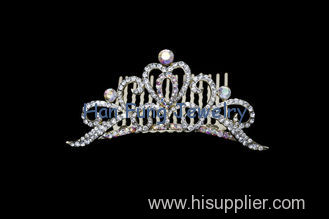 OEM / ODM Crystal Princess Crown With Comb Silver Plated Hair Accessories Bridal Tiaras And Crowns TR3123