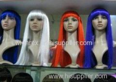 Colored White Blue Red Purple Silky Straight Long Synthetic Wigs For Women