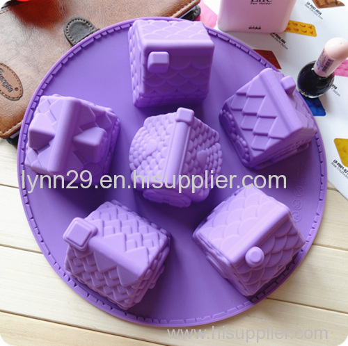 food grade 6 cups silicone house shaped cake mould