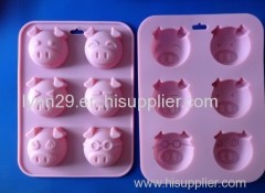 6 holes lovely pig design silicone cake mould