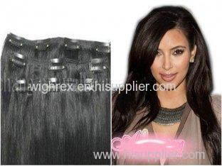 Cusom 18 inch Black European Straight Real Hair Clip In Hair Extensions