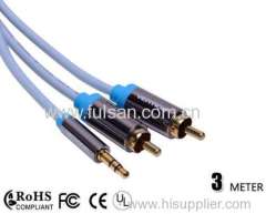 3m 10FT 3.5mm to 2RCA Cable With Gold Plated