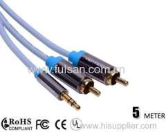 5m 3.5mm Stereo to 2RCA Cable Male to Male for Computer