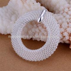 CHCP054 Textured weave Big Circle Pendant, Silver Plated Necklace Pendant