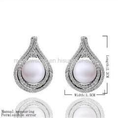 CHE029 Water drop Freshwater pearls Pearl Earring, White Crystal Shinning Earring