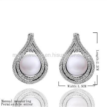 CHE029 Water drop Freshwater pearls Pearl Earring, White Crystal Shinning Earring