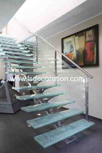 Stainless Steel Single Straight Stringer Glass Staircase