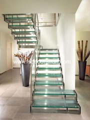 Stainless Steel Double Straight Stringer Glass Staircase