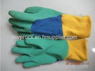 Waterproof Wrinkle Finish Green Latex Coated Kid Gardening Gloves With Knitting Wrist