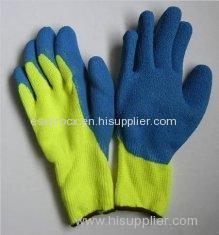 OEM Blue Latex Coated Gloves With Uncoated Back, Terry Brushed Liner For Cold Condition
