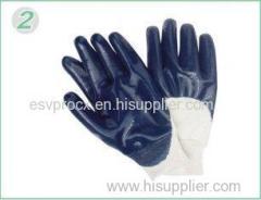 knitted wrist, open back, blue nitrile glove