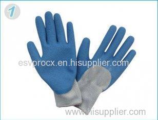 Customized Blue Latex Coated Protection Hand Gloves With Uncoated Back
