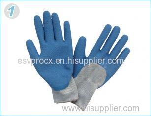Seamless Knitted Cotton Liner Blue Latex Coated Gloves For Automotive Manufacturing