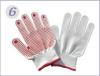 Bleached Knitted Cotton Gloves With Red PVC Dots For Warehousing Construction