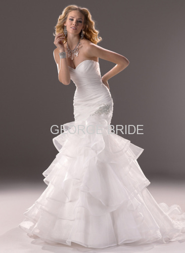 GEORGE BRIDE fashion strapless Organza wedding dress with crystal embellishment at the hip